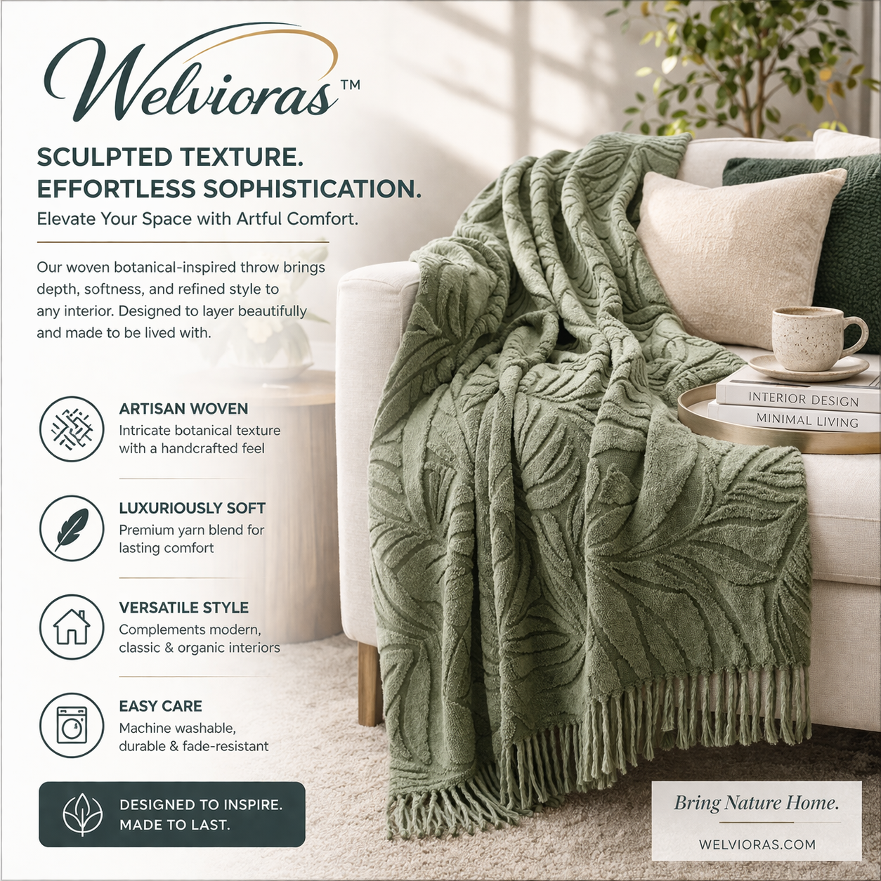 Welvioras™ Artisan Woven Botanical Throw